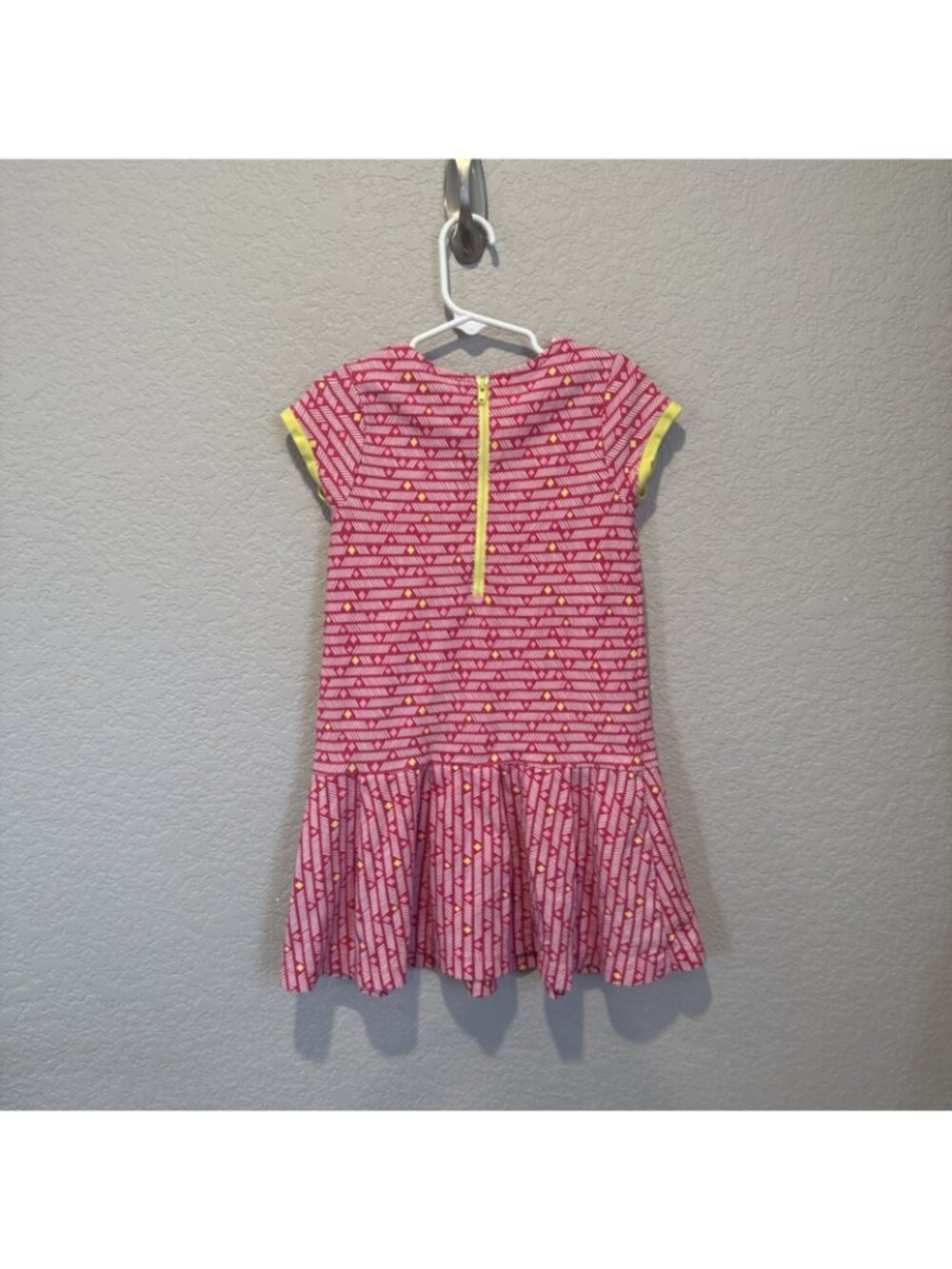 GYMBOREE Dress Pink Yellow drop waist cap sleeve girls 6 Cotton Geometric Knit - Picture 5 of 8